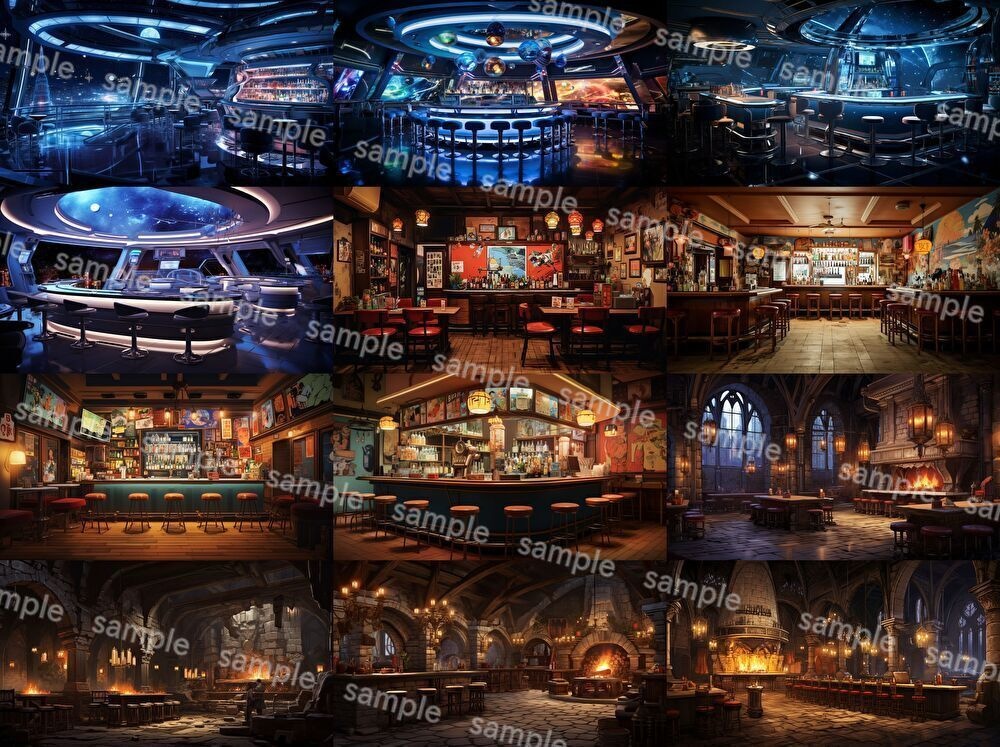 【16種x各4枚=合計64枚】バー店内の背景画_BAR店内風景【著作権フリー】