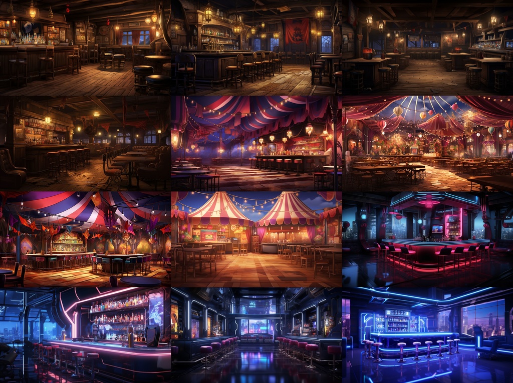 【16種x各4枚=合計64枚】バー店内の背景画_BAR店内風景【著作権フリー】