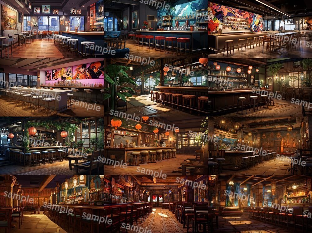 【16種x各4枚=合計64枚】バー店内の背景画_BAR店内風景【著作権フリー】