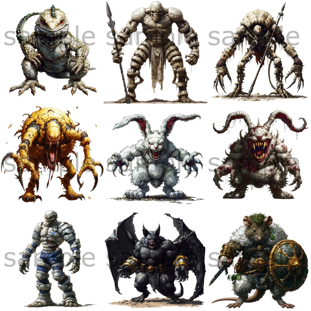 【全104種類】RPG敵キャラ イラスト立ち絵素材 モンスター/TRPG/モブ/アイコン/挿絵