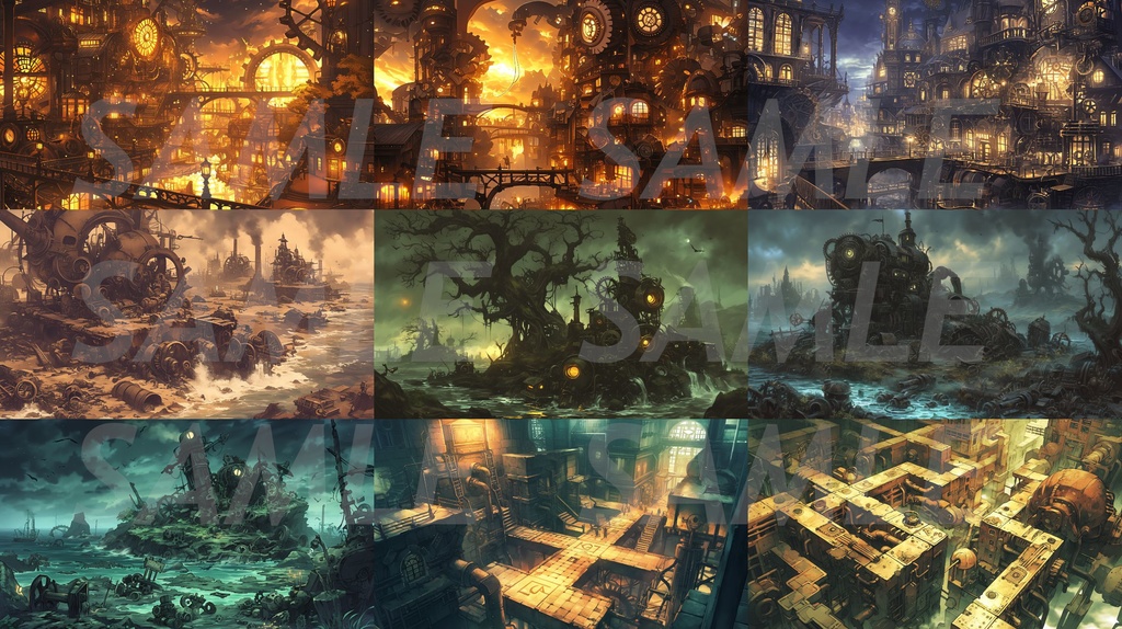 【全113枚】スチームパンク イラスト背景画集【著作権フリー】風景画像集