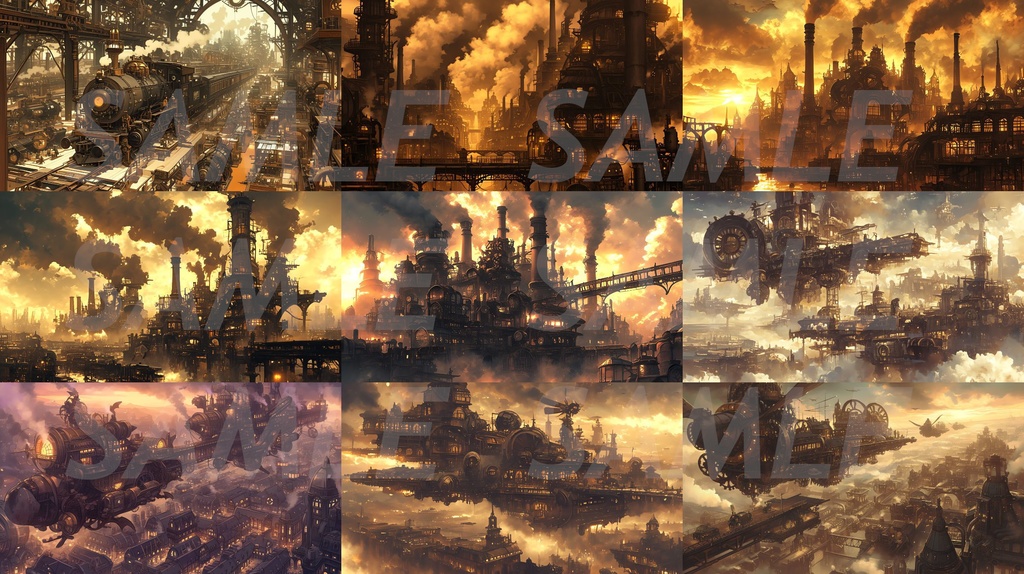 【全113枚】スチームパンク イラスト背景画集【著作権フリー】風景画像集