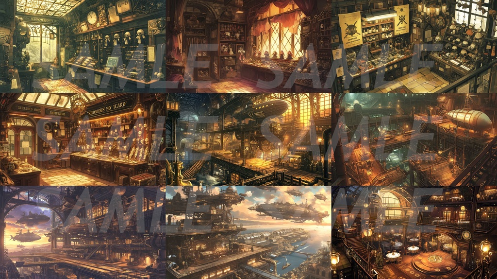 【全113枚】スチームパンク イラスト背景画集【著作権フリー】風景画像集