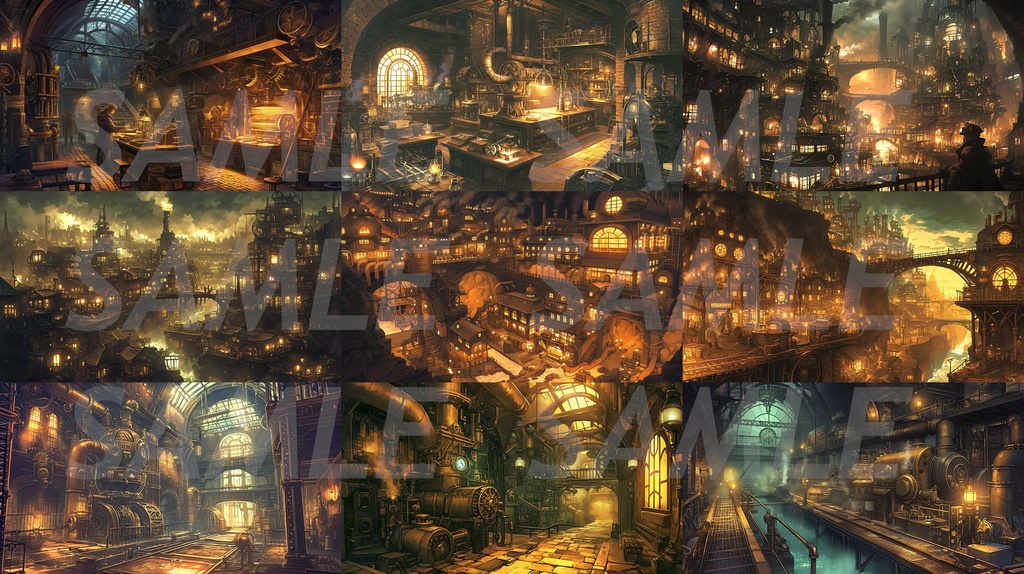 【全113枚】スチームパンク イラスト背景画集【著作権フリー】風景画像集