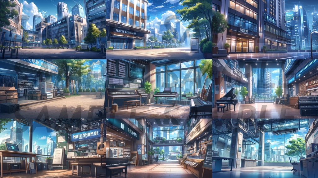 【156枚】現代都会の風景イラスト背景画集【著作権フリー】