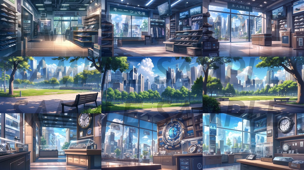 【156枚】現代都会の風景イラスト背景画集【著作権フリー】