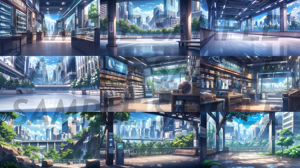 【156枚】現代都会の風景イラスト背景画集【著作権フリー】