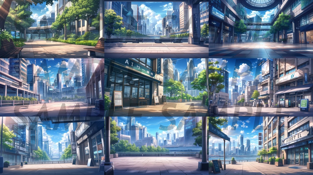 【156枚】現代都会の風景イラスト背景画集【著作権フリー】