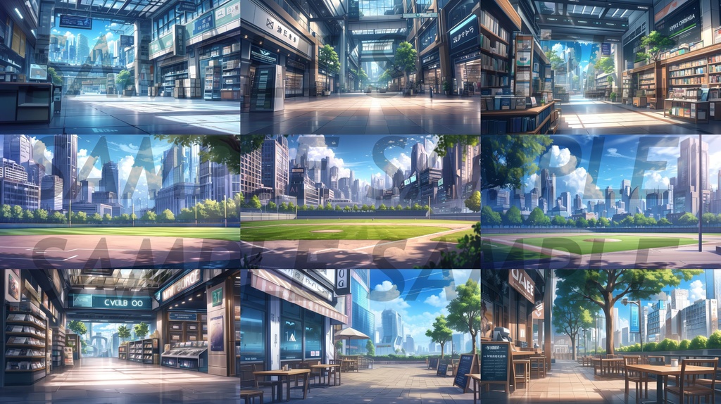 【156枚】現代都会の風景イラスト背景画集【著作権フリー】