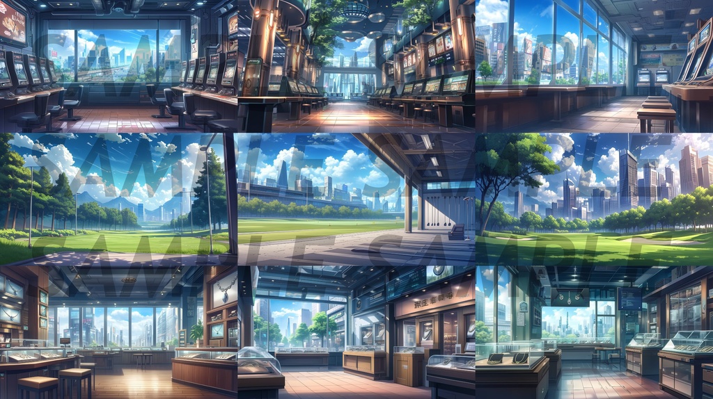 【156枚】現代都会の風景イラスト背景画集【著作権フリー】