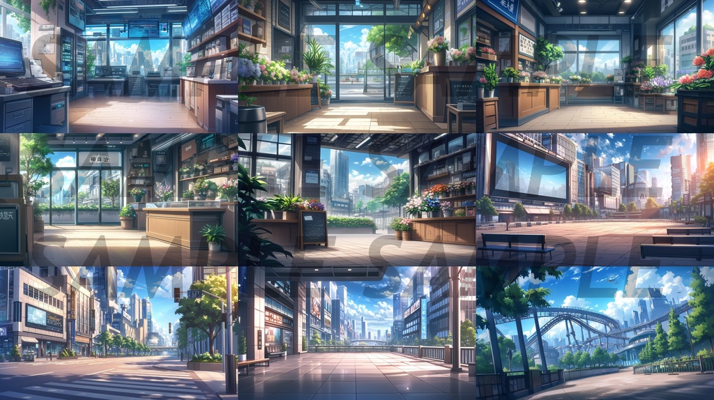 【156枚】現代都会の風景イラスト背景画集【著作権フリー】