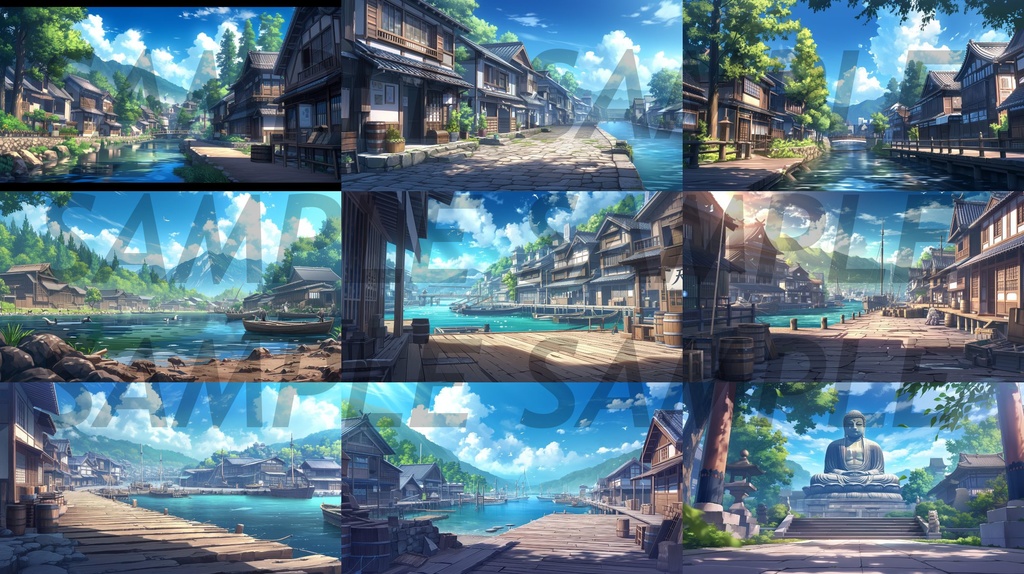 【112枚】古風の日本風景 イラスト背景画集【著作権フリー】江戸時代風景