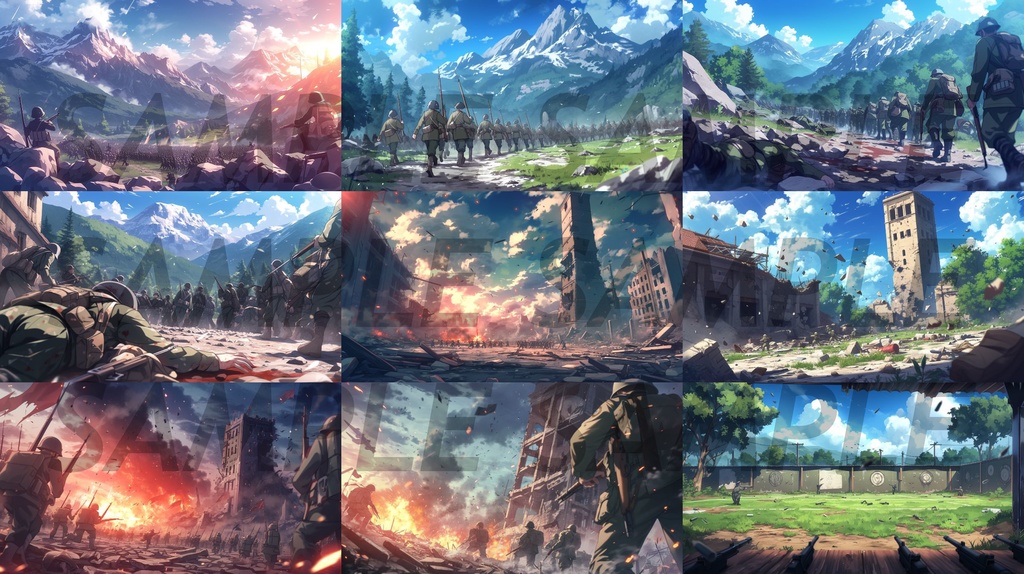 【162枚】戦争関連イラスト 背景画/風景画【著作権フリー】