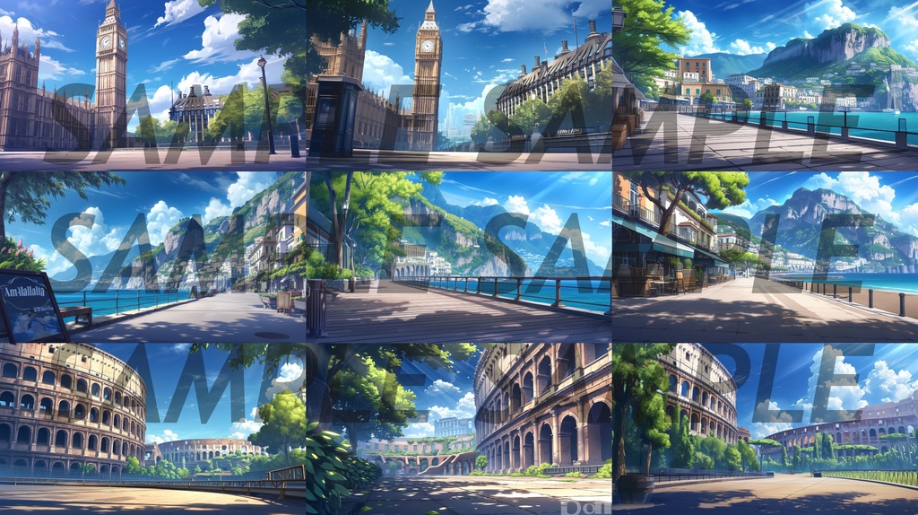 【364枚】世界観光名所 イラスト背景画/風景画【著作権フリー素材】