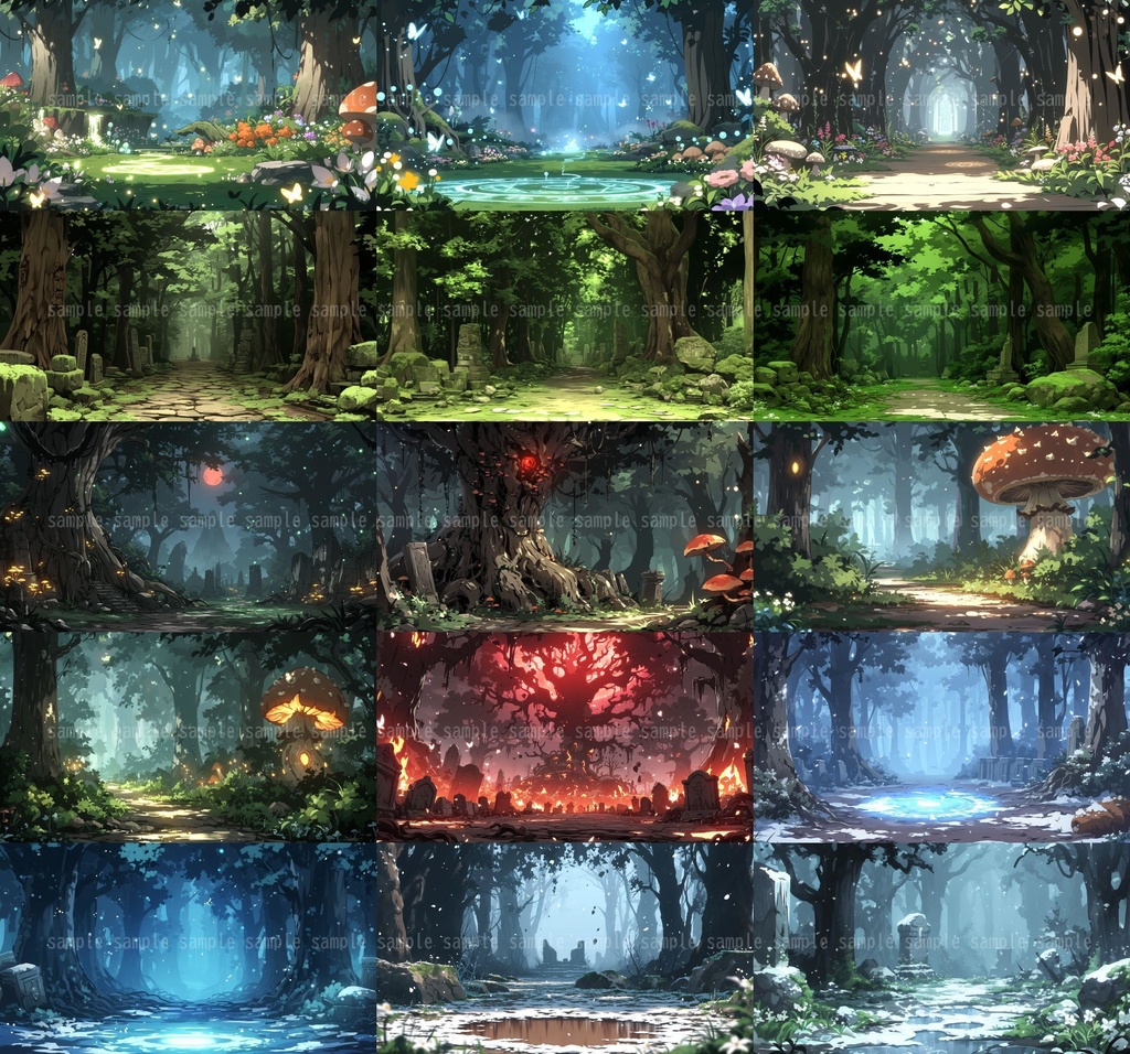 【62枚】森の背景イラスト【著作権フリー】TRPG/風景画/ゲーム