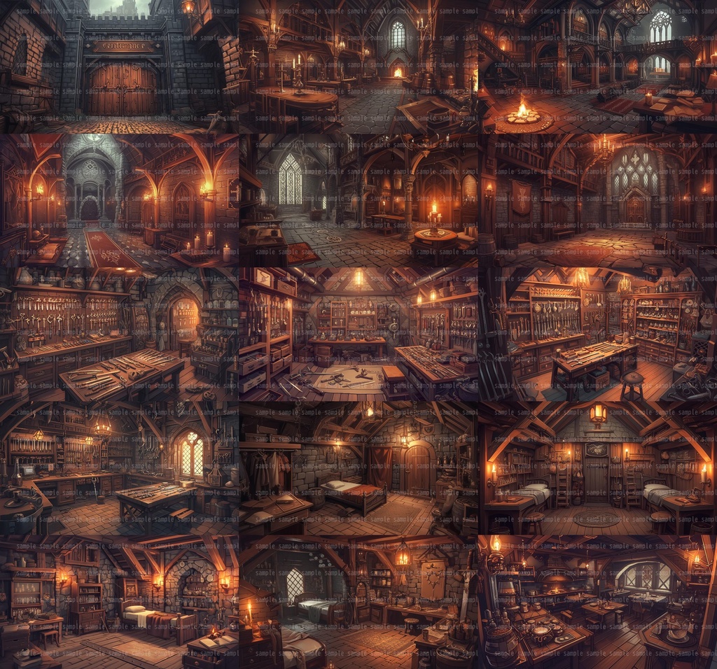 【54枚】RPGの店内背景イラスト集【著作権フリー】武器屋/防具屋/宿屋/教会/カジノ