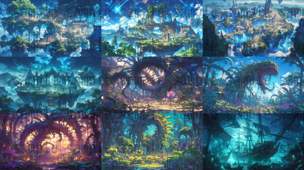 【100枚】異形危険地帯 ファンタジー背景イラスト集【著作権フリー】TRPG/RPG