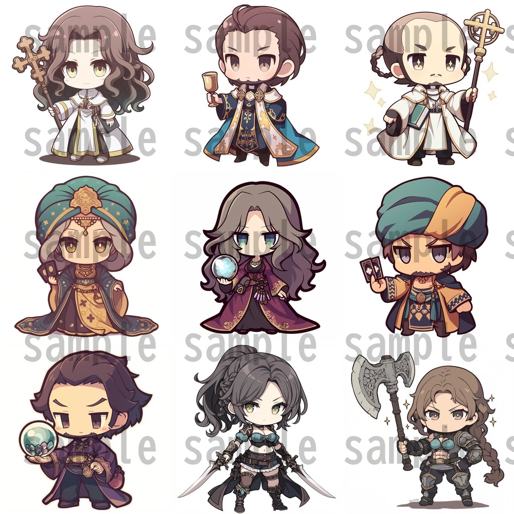 【92枚】RPG職業・ちびキャラ立ち絵イラスト/SDキャラ/二頭身【著作権フリー素材】TRPG