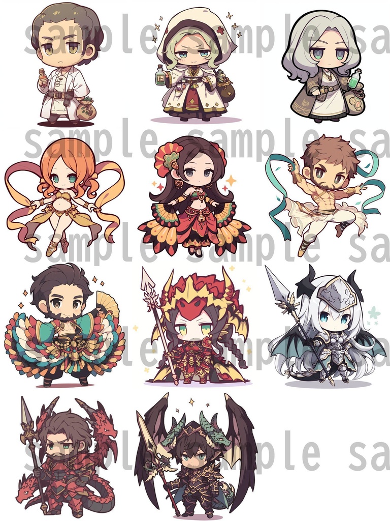 【92枚】RPG職業・ちびキャラ立ち絵イラスト/SDキャラ/二頭身【著作権フリー素材】TRPG