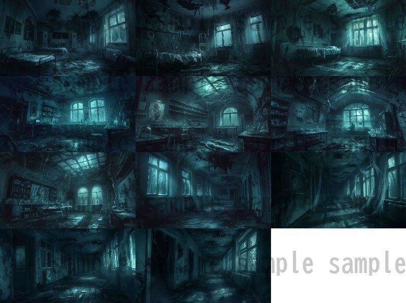 学校ホラー背景イラスト【著作権フリー画像素材】教室・校舎等