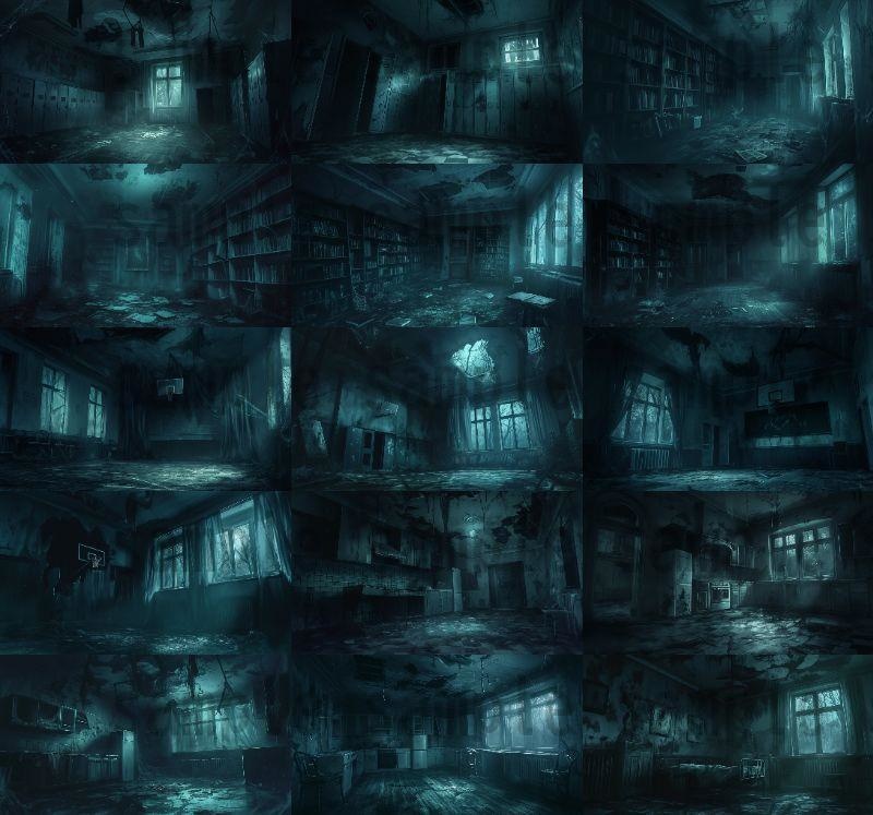 学校ホラー背景イラスト【著作権フリー画像素材】教室・校舎等