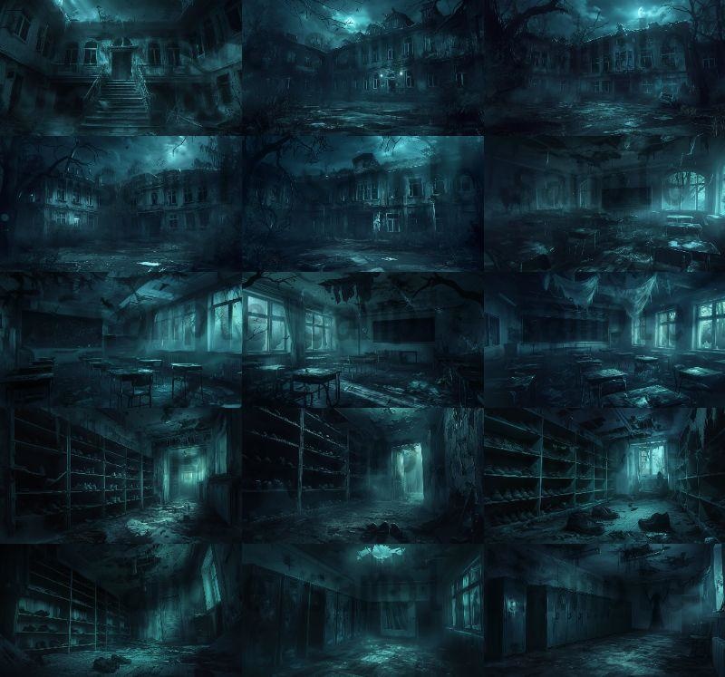 学校ホラー背景イラスト【著作権フリー画像素材】教室・校舎等