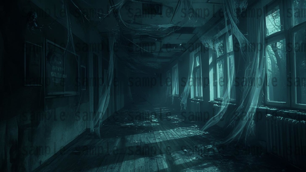 学校ホラー背景イラスト【著作権フリー画像素材】教室・校舎等