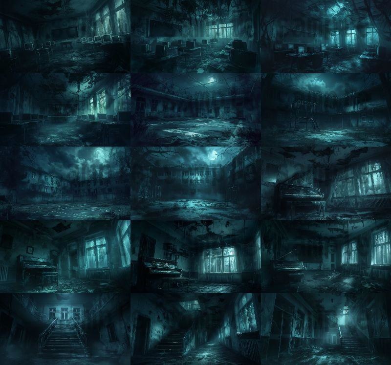 学校ホラー背景イラスト【著作権フリー画像素材】教室・校舎等