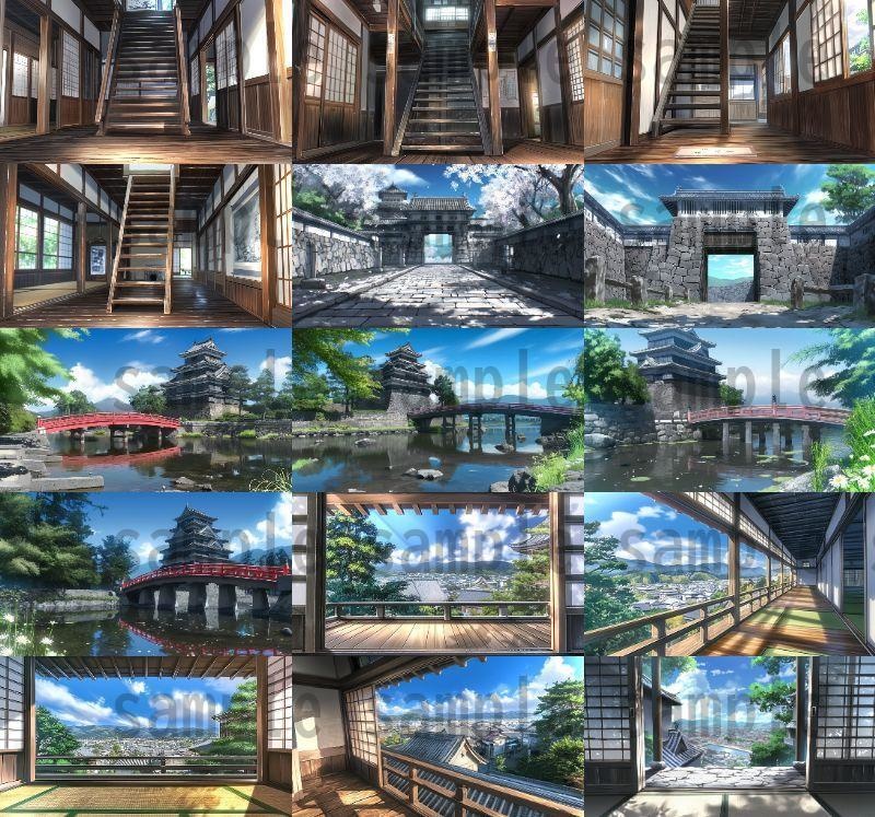 【120枚】日本のお城 背景イラスト【著作権フリー画像素材】