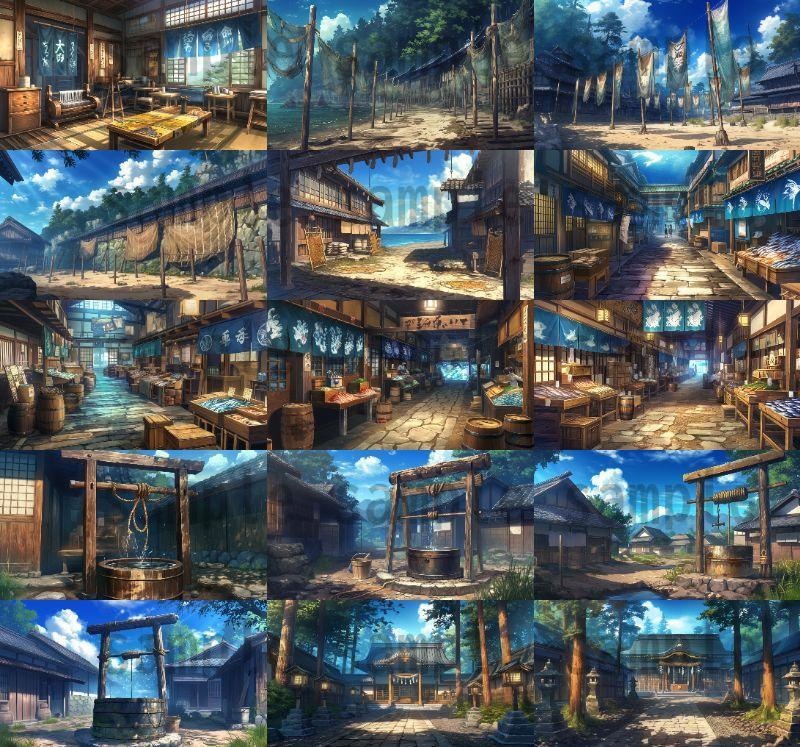 【200枚】戦国時代 和の背景画 村・街中など 【著作権フリー画像素材】