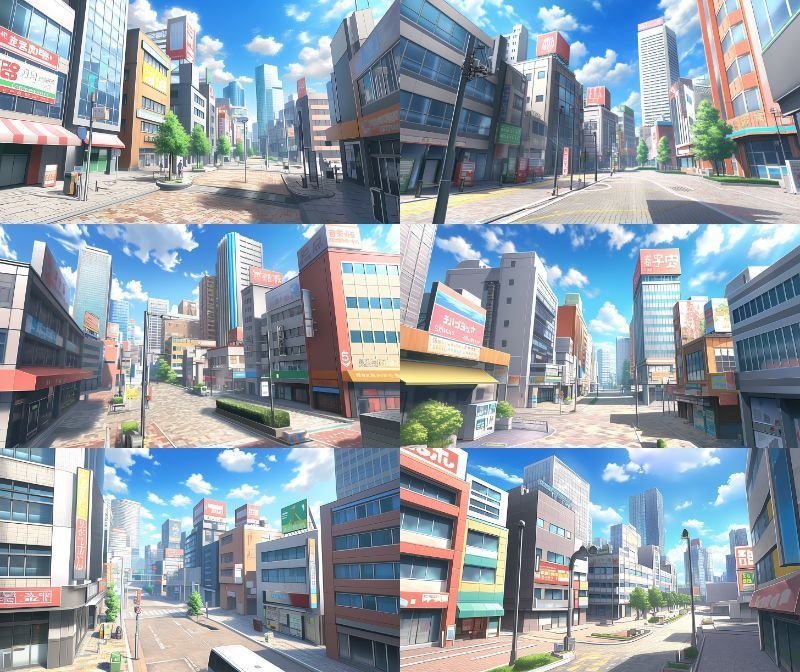 【337枚】昼・夕・夜、街中の背景イラスト【著作権フリー素材】