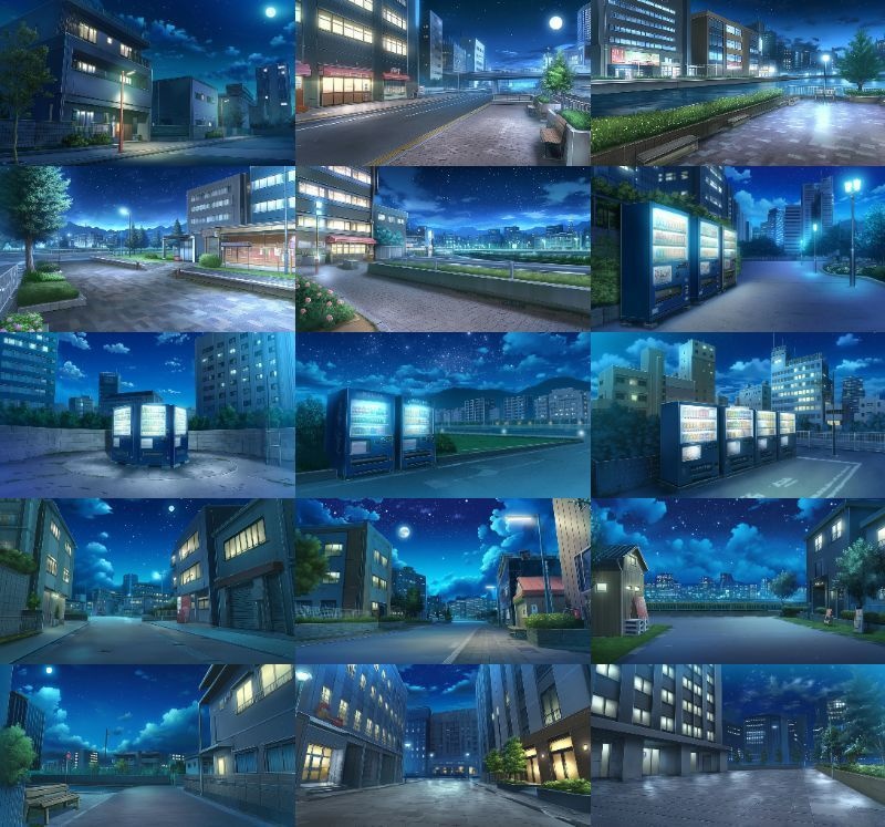 【337枚】昼・夕・夜、街中の背景イラスト【著作権フリー素材】