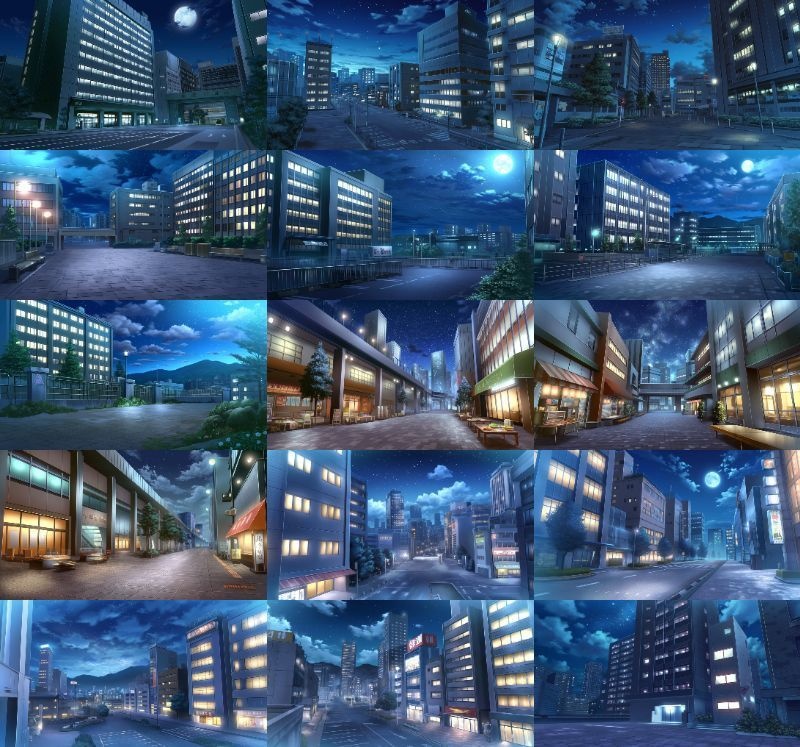 【337枚】昼・夕・夜、街中の背景イラスト【著作権フリー素材】