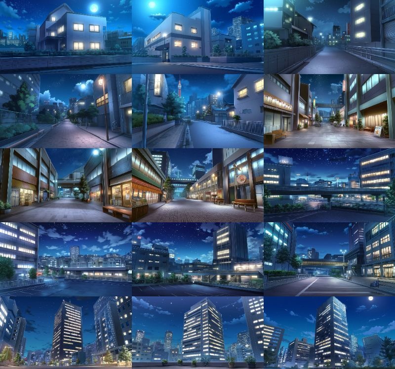 【337枚】昼・夕・夜、街中の背景イラスト【著作権フリー素材】