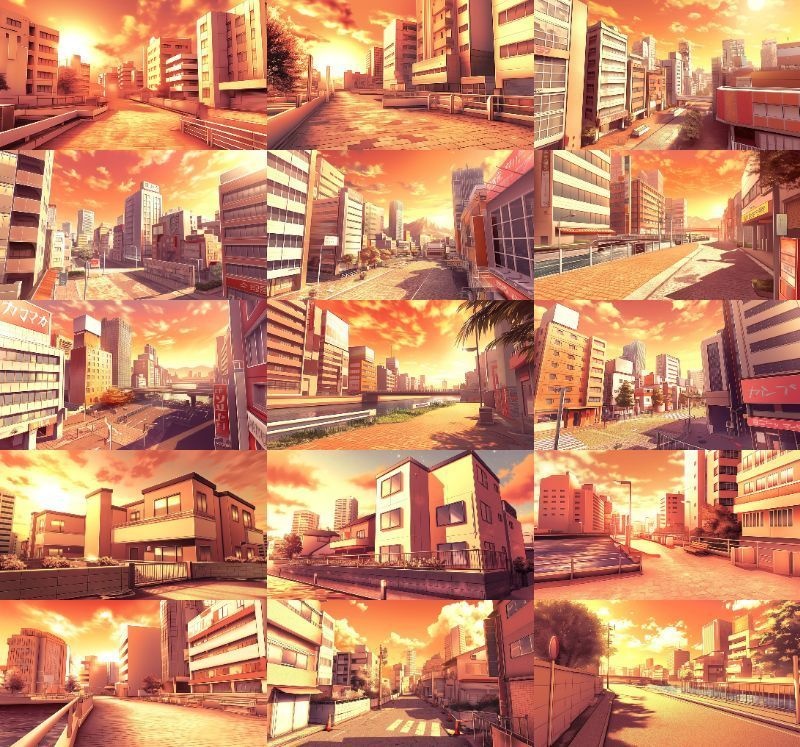 【337枚】昼・夕・夜、街中の背景イラスト【著作権フリー素材】