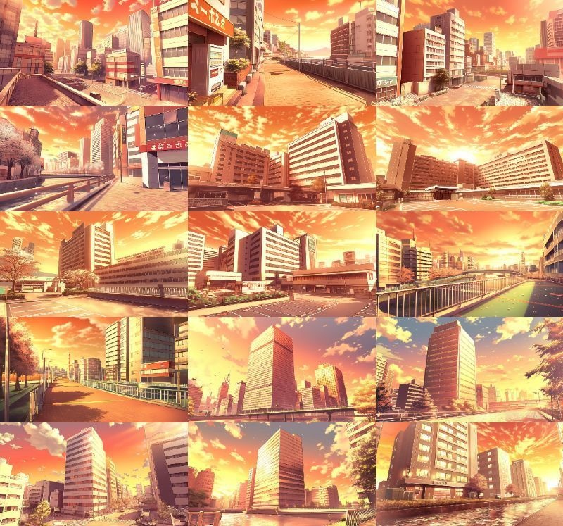 【337枚】昼・夕・夜、街中の背景イラスト【著作権フリー素材】