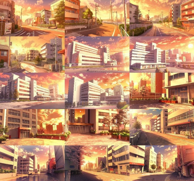 【337枚】昼・夕・夜、街中の背景イラスト【著作権フリー素材】