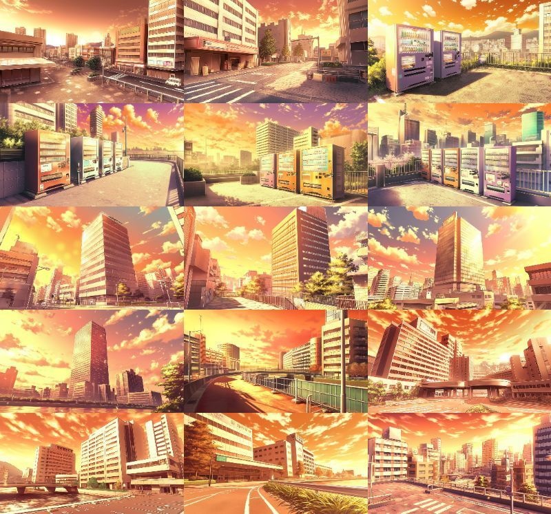 【337枚】昼・夕・夜、街中の背景イラスト【著作権フリー素材】