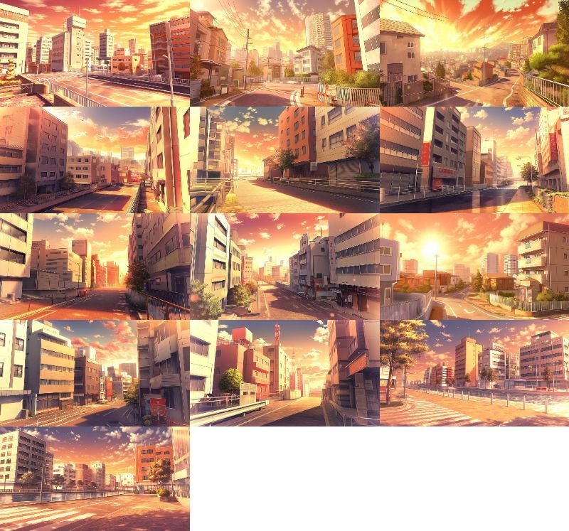 【337枚】昼・夕・夜、街中の背景イラスト【著作権フリー素材】