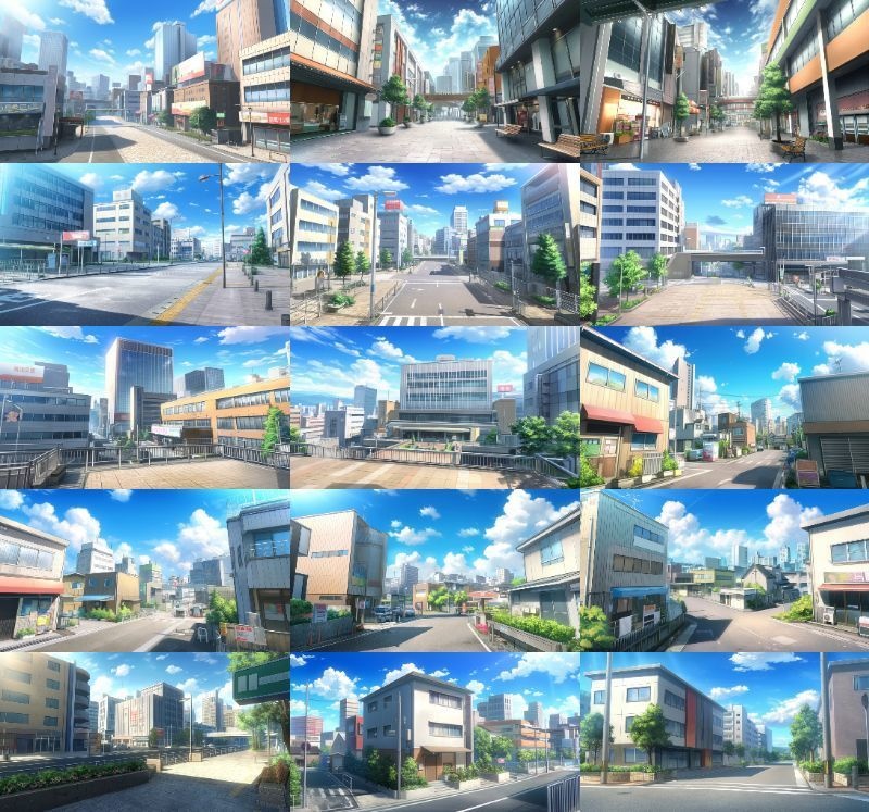 【337枚】昼・夕・夜、街中の背景イラスト【著作権フリー素材】