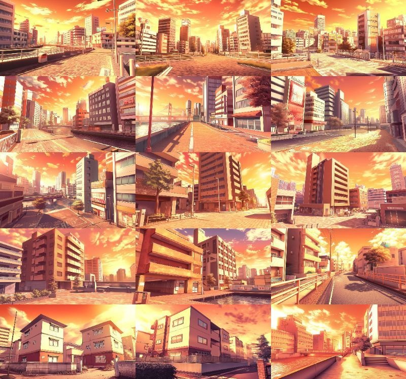 【337枚】昼・夕・夜、街中の背景イラスト【著作権フリー素材】