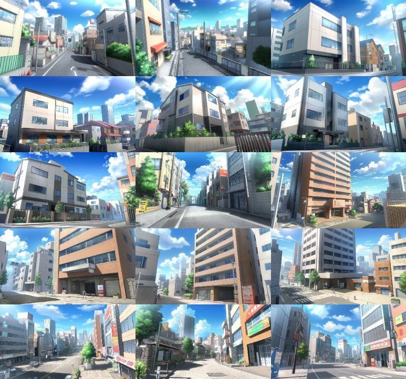 【337枚】昼・夕・夜、街中の背景イラスト【著作権フリー素材】