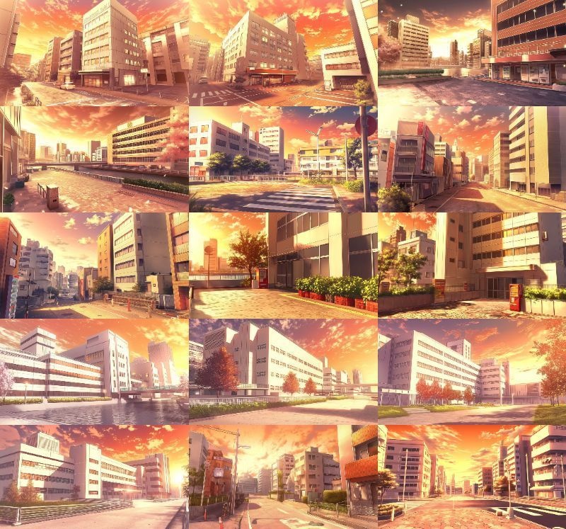 【337枚】昼・夕・夜、街中の背景イラスト【著作権フリー素材】