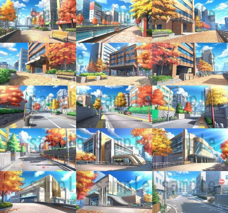 【259枚】街の風景/春夏秋冬/季節別の背景イラスト【著作権フリー素材】