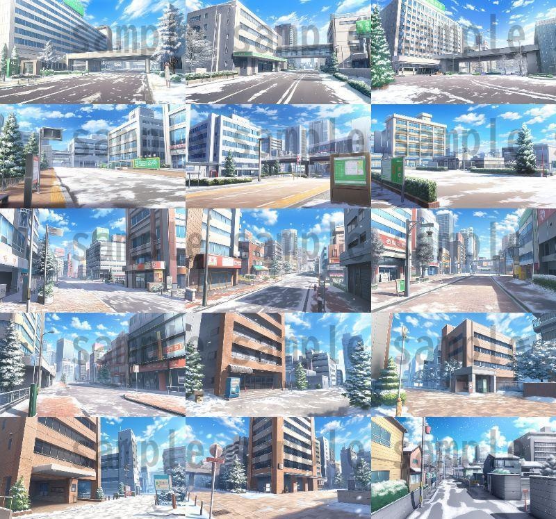 【259枚】街の風景/春夏秋冬/季節別の背景イラスト【著作権フリー素材】