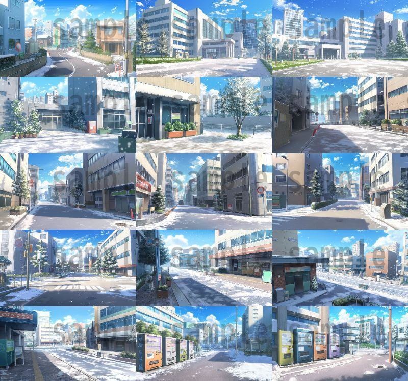 【259枚】街の風景/春夏秋冬/季節別の背景イラスト【著作権フリー素材】