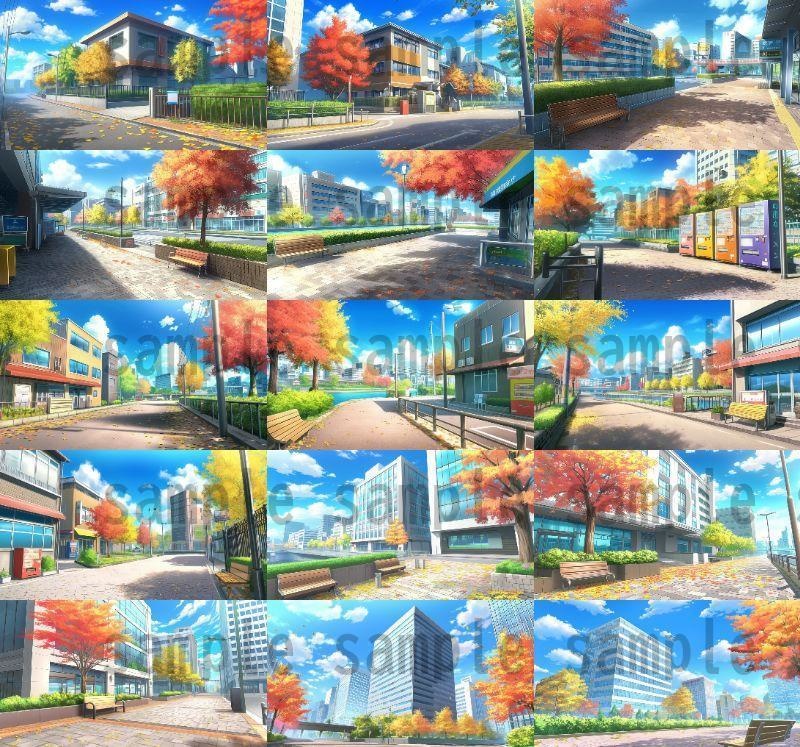 【259枚】街の風景/春夏秋冬/季節別の背景イラスト【著作権フリー素材】