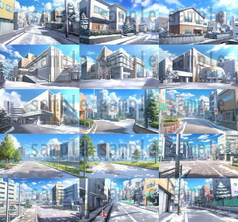 【259枚】街の風景/春夏秋冬/季節別の背景イラスト【著作権フリー素材】