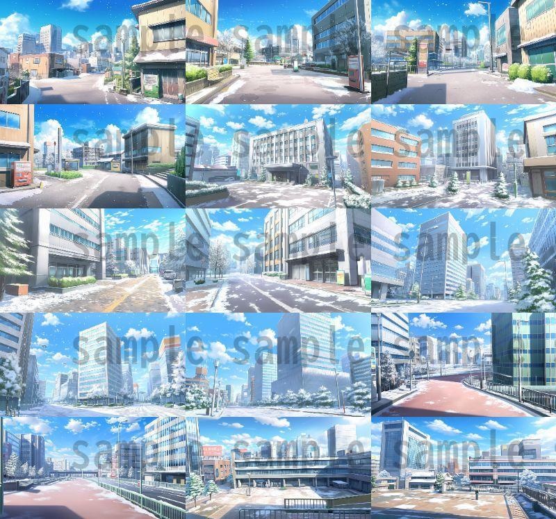 【259枚】街の風景/春夏秋冬/季節別の背景イラスト【著作権フリー素材】