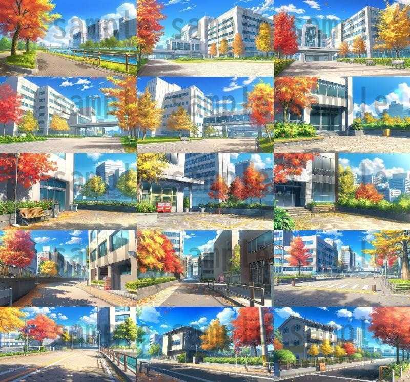 【259枚】街の風景/春夏秋冬/季節別の背景イラスト【著作権フリー素材】